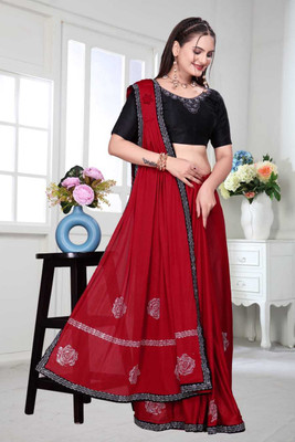 KV Fashion Embellished Bollywood Lycra Saree(Red)