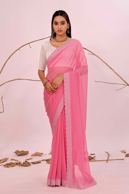 Suali Embroidered Bollywood Georgette Saree(Pink)