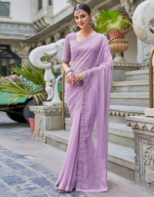 Samah Dyed, Embellished Bollywood Chiffon, Georgette Saree(Purple, Silver)