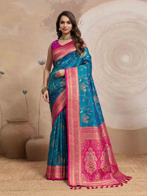Maanyata Woven Banarasi Silk Blend Saree(Multicolor)