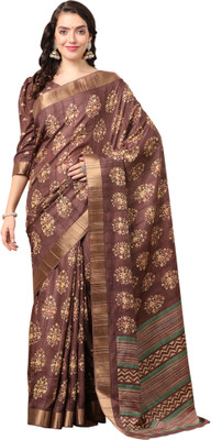 Divastri Printed Madurai Silk Blend Saree(Brown)