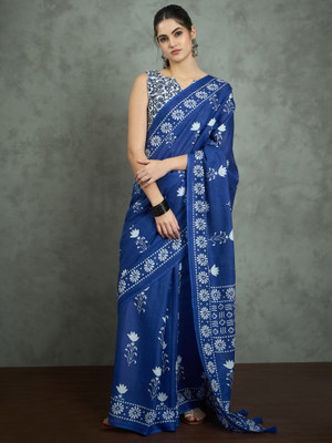 Divastri Printed Daily Wear Cotton Blend Saree(Blue)
