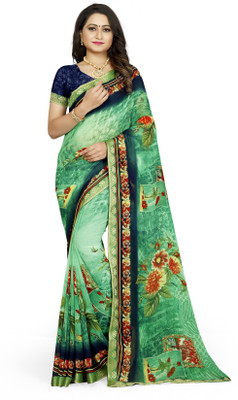JS Clothing Mart Printed Banarasi Georgette Saree(Green)