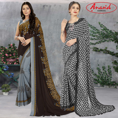 Anand Sarees Floral Print Daily Wear Georgette Saree(Pack of 2, Brown, Grey, Multicolor)