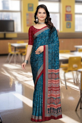 SHIV FASHION Printed Bollywood Crepe Saree(Dark Blue)