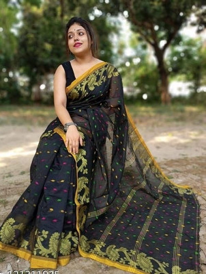 SMRITI HANDLOOM Woven Handloom Cotton Silk Saree(Black)