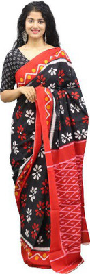 Clothonus Printed, Self Design, Hand Painted, Blocked Printed, Graphic Print Ikkat Pure Cotton Saree(Black)