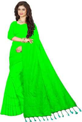 Monde Avenir Solid/Plain Handloom Handloom Pure Cotton Saree(Green)