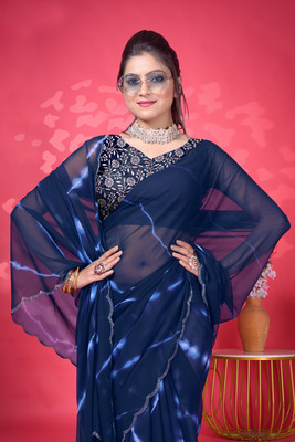 Drapevilla Printed Bollywood Georgette Saree(Dark Blue)