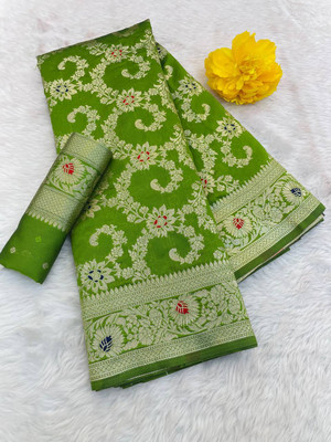 GATISHVAM TEXTILE Woven Banarasi Art Silk Saree(Light Green)