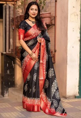 pal fashion Printed Bollywood Chanderi Saree(Black)