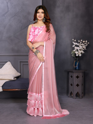NEGRONI Solid/Plain Bollywood Jimmy choo Saree(Pink)
