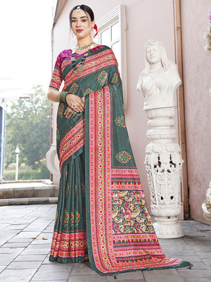 ANOUK Digital Print Bollywood Crepe Saree(Green)