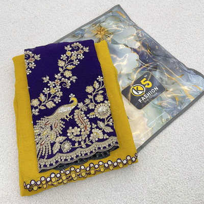 K 5 FASHION Embroidered, Solid/Plain Bollywood Tissue Saree(Yellow)