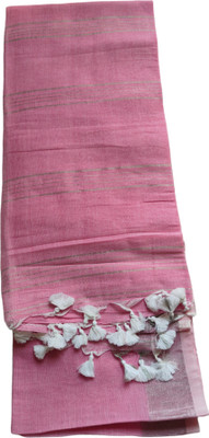 AVVYANIN Solid/Plain Handloom Linen Saree(Pink)