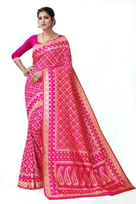 Ratnavali Self Design, Woven Bandhani Pure Silk, Art Silk Saree(Pink)