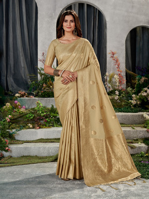 SGF11 Self Design Handloom Art Silk Saree(Beige)