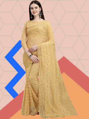 SwiftStyle Embellished Bollywood Net Saree(Cream)