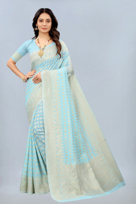 FENAL Woven Kanjivaram Jacquard Saree(Light Blue)