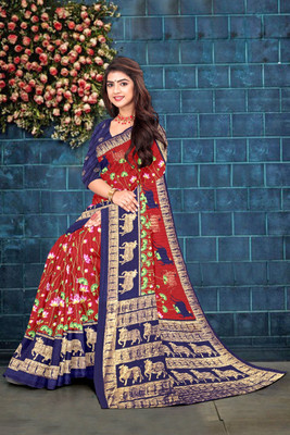 nirmal creation Printed Bollywood Cotton Blend Saree(Multicolor)
