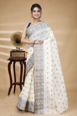 DipDiya Paisley, Woven Tant Polyester Saree(White, Multicolor)