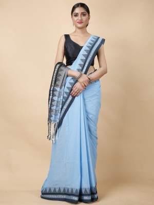 DipDiya Woven Handloom Pure Cotton Saree(Light Blue)