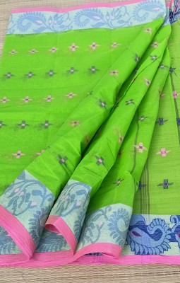 Ganesh plastic and industry Floral Print Tant Pure Cotton Saree(Green)