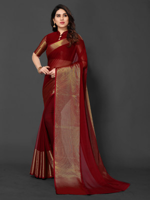mamtasaree Printed Bollywood Net, Chiffon Saree(Maroon)