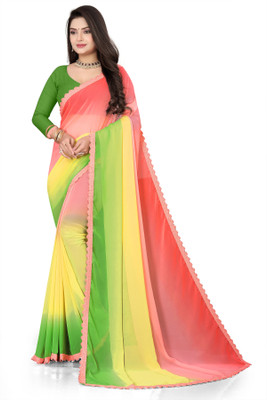 Fashion Day Self Design Bollywood Georgette Saree(Yellow, Green, Pink)