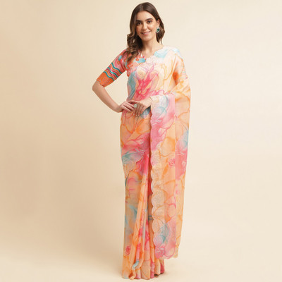 Divastri Printed Bollywood Chiffon Saree(Multicolor)