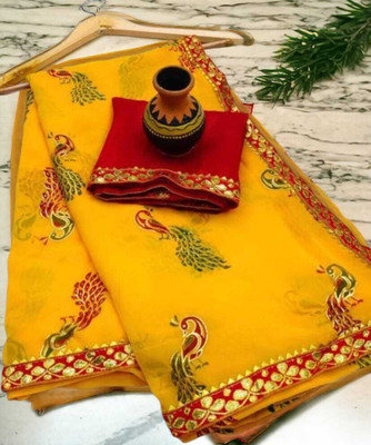 EVERYDAY CREATION Digital Print Bollywood Georgette Saree(Red)