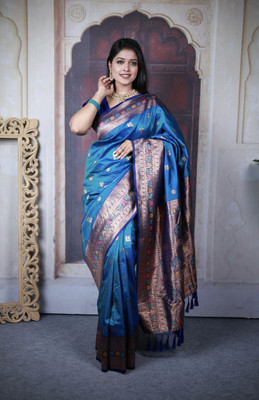 Spetila Woven Banarasi Jacquard, Pure Silk Saree(Blue)