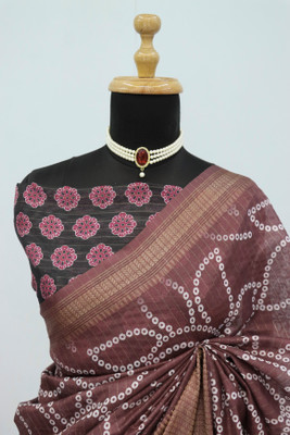 PARI DESIGNER Floral Print Banarasi Silk Blend Saree(Brown)