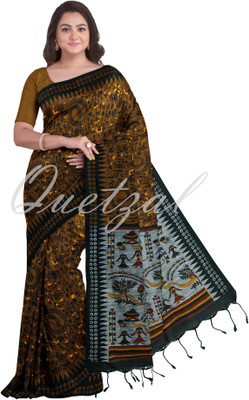 Quetzal Printed, Solid/Plain, Self Design Sambalpuri Pure Cotton Saree(Yellow)