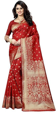 shivdarshan creation Self Design, Woven Banarasi Jacquard, Silk Blend Saree(Red)