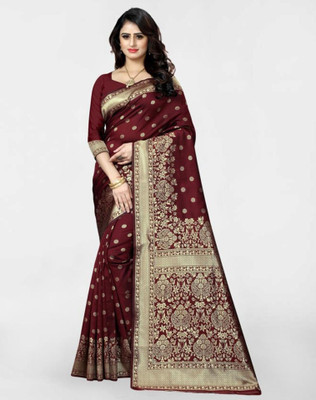 Divastri Woven, Embellished Banarasi Silk Blend, Jacquard Saree(Maroon)