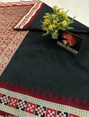 AYEZAL Solid/Plain Sambalpuri Art Silk Saree(Black)