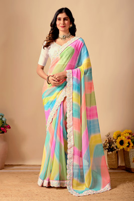 DHMPONE ENTERPRISE Tie-Dye, Embroidered Bollywood Georgette Saree(Multicolor)