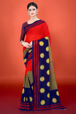Divastri Blocked Printed Bollywood Georgette Saree(Red)