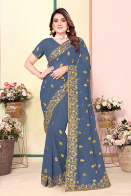 EthnicAura Embroidered Bollywood Georgette Saree(Grey)