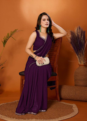 SHIVGANN Solid/Plain Bollywood Chiffon Saree(Purple)