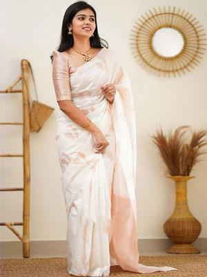 ANOUK Woven Kanjivaram Silk Blend Saree(White)