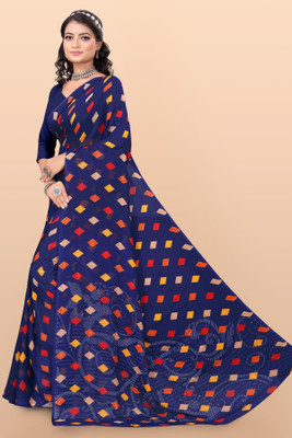 Leelavati Printed Daily Wear Georgette Saree(Dark Blue)