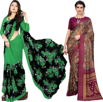 Priyashi Printed Daily Wear Georgette Saree(Pack of 2, Purple)