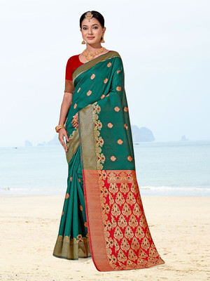 ANOUK Woven Kanjivaram Art Silk Saree(Green)