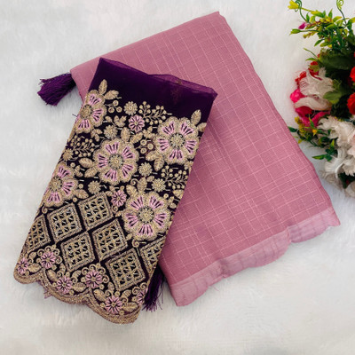 KONICA FAB Solid/Plain Bollywood Chiffon Saree(Pink)