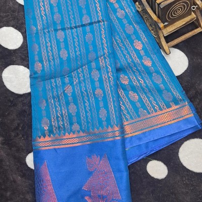 QatarSaree Self Design Banarasi Cotton Silk Saree(Dark Blue)