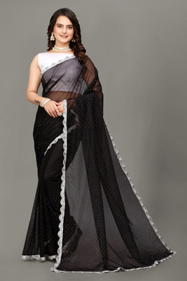 swara fashion Printed Bollywood Net Saree(Black)