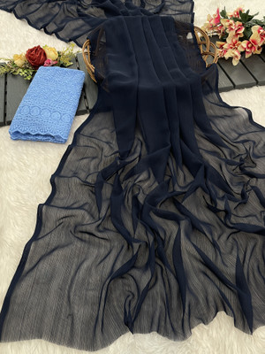 Sanskriti Synthetics Floral Print Handloom Georgette Saree(Blue)
