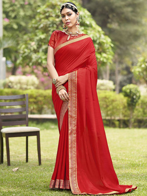 Anouk Rustic Solid/Plain Daily Wear Silk Blend Saree(Red)